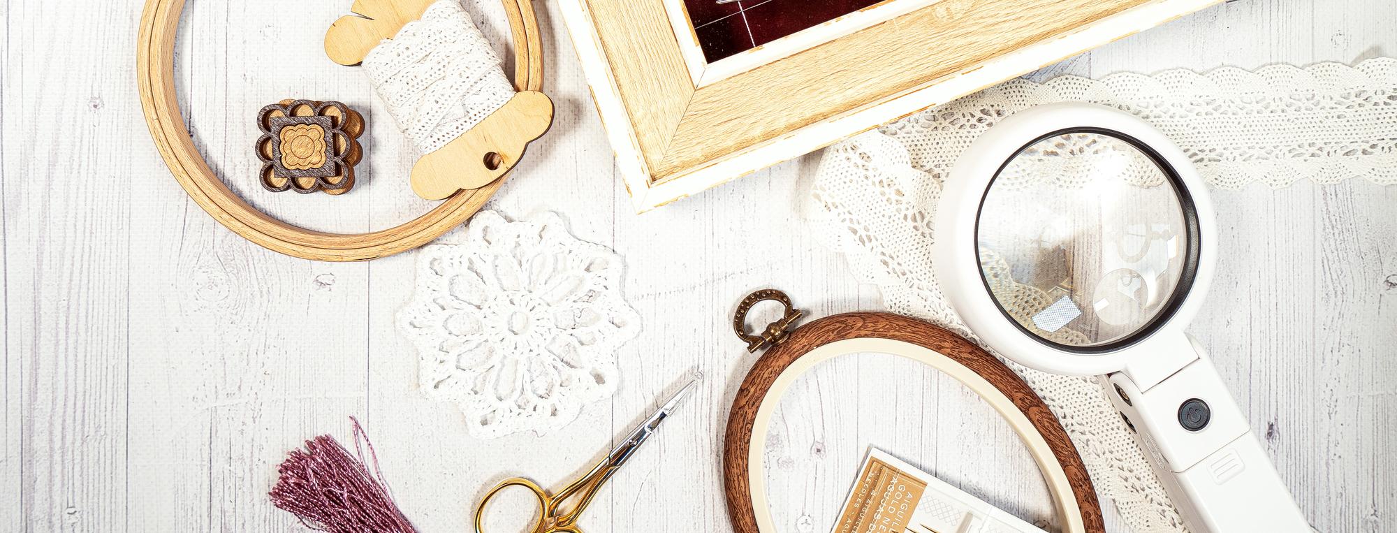 Studio workspace with embroidery and natural light